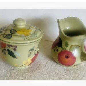 Tracy Porter Fruitful Tapestry Creamer/Sugar Bowl with Lid Hand Painted Vintage